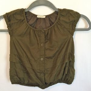 Crewcuts Girls Cap Sleeve Collarless Tiered Button Up Blouse Sz 3